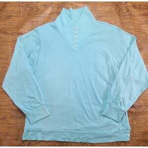 Vintage ‘80s Aqua Pearl Buttons Mock Turtleneck Sweater XL Shoulder Pads USA